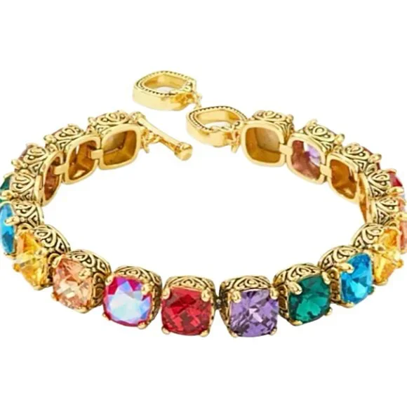 Park Lane LIGHT SHOW Baby Signature Tennis Bracelet Rainbow Gold Tone Toggle NWT - Picture 3 of 8